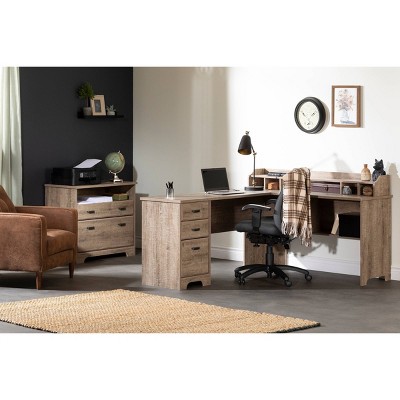 South Shore Weathered Oak L-Shaped Corner Desk with Hutch