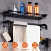 NewHome"2-Tier Wall Mounted Towel Rack with Nail-Free Stickers, Bathroom Storage Shelf & Towel Holder"Black - 3 of 4