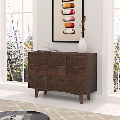 Okak 7-Drawer Dresser Solid Wood for Bedroom with Retro Handle,Spray-painted Chest of Drawers Closet Storage Cabinet for Living Room,Hallway, Brown