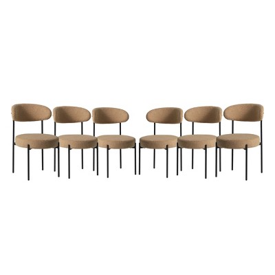 WestinTrends Alexandria Mid-Century Modern Upholstered Faux Shearling Round Dining Chairs