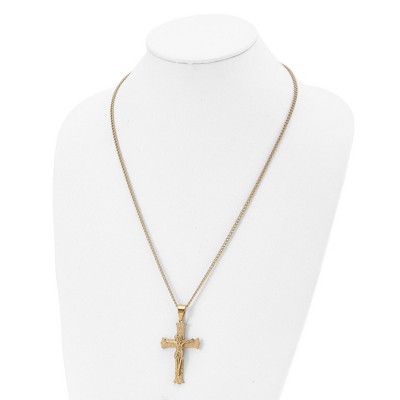 Chisel Stainless Steel Polished Yellow IP-plated Crucifix Pendant on a 24" Curb Chain Necklace