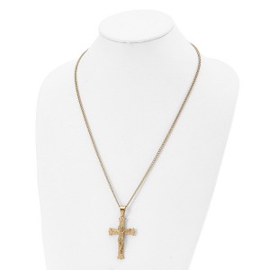 Chisel Stainless Steel Polished Yellow IP-plated Crucifix Pendant on a 24" Curb Chain Necklace - 1 of 2