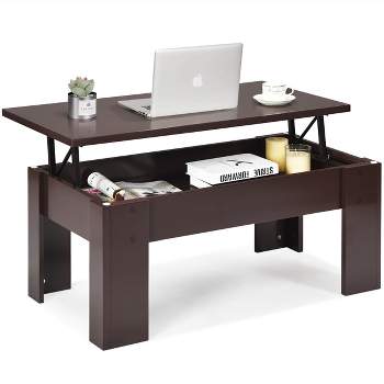 Costway Lift Top Coffee Table Pop-UP Cocktail Table w/Hidden Compartment & Shelf White\ Brown