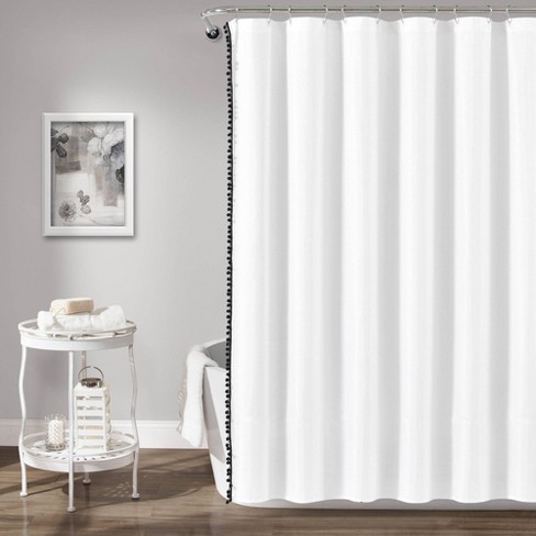 Pom Shower Curtain Black Lush, Target Black White Shower Curtain