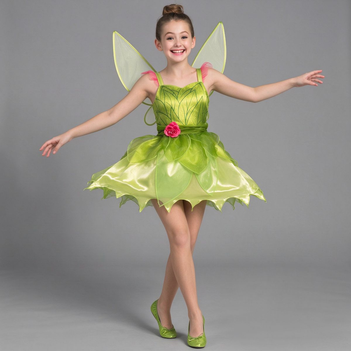 Joyfy Halloween Costume Fairy Dress for Girls, Green Pixie Outfit with Wings – Toddler Tinker Costume for Dress Up Party