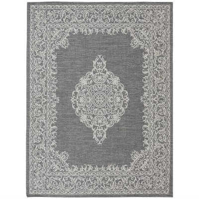 7'6"x10'9" Rectangle Woven Floral Cotton Area Rug Gray - Sunnydaze Decor