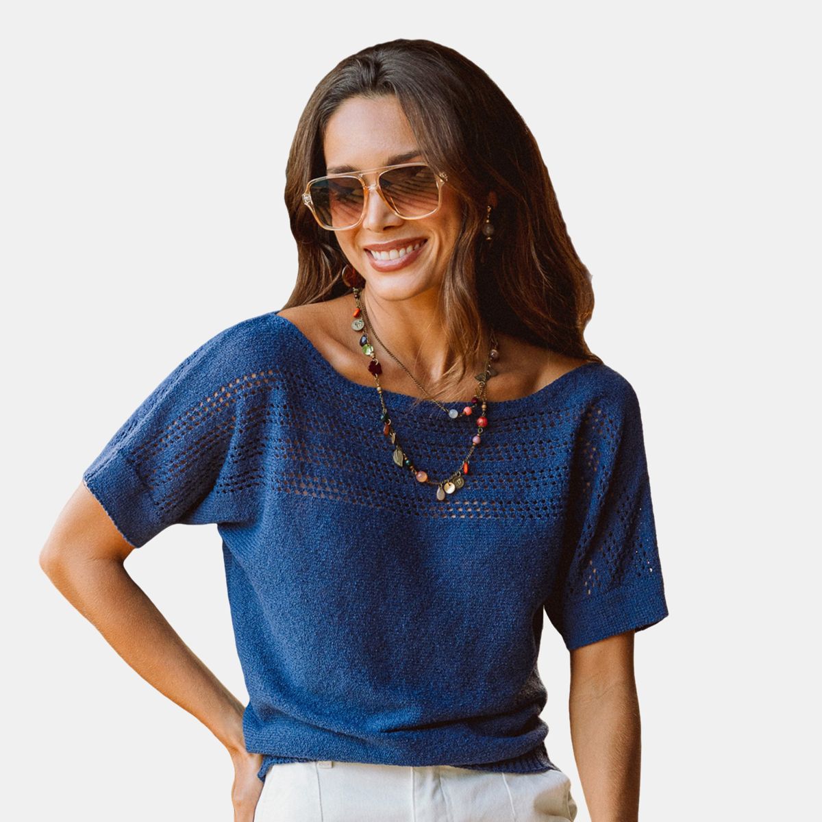 Cupshe Women's Knit Sweater Top With Crochet Details