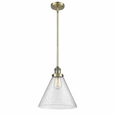 Cone - 1 Light Stem Hung Mini Pendant In Industrial Style-16 Inches Tall and 12 Inches Wide
