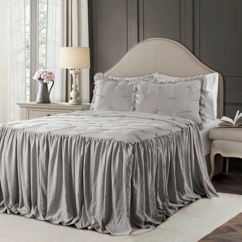 3pc King Ella Lace Ruffle Comforter & Sham Set Light Gray - Lush