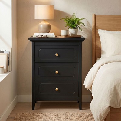 TYBOATLE Black 3 Drawer Nightstand, Wood Night Stands Side Table With ...