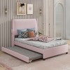 Infurnic Beds, Twin Over Pull-Out Bunk Bed with Trundle and Headboard, Extendable Bunk Beds for Small Space Bedroom, Pink, 82.7"*44.5"*40.6" - 2 of 4
