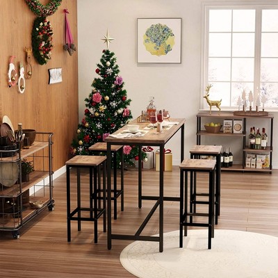ODK 25.6 Inch Rustic Brown Wood and Metal Counter Stools