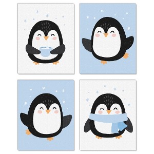 Big Dot of Happiness Winter Penguins - Unframed Holiday and Christmas Linen Paper Wall Art - Set of 4 - Artisms - 8 x 10 inches - 1 of 4