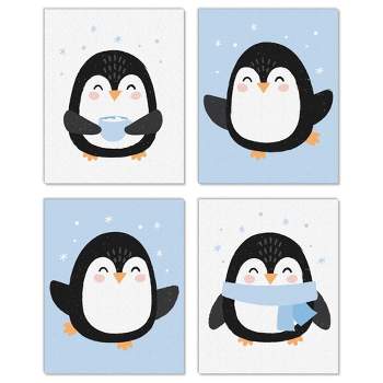 Big Dot of Happiness Winter Penguins - Unframed Holiday and Christmas Linen Paper Wall Art - Set of 4 - Artisms - 8 x 10 inches