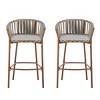 Set of 2 Outdoor Rope Bar Stools, Metal Frame with Finish and Beige Cushions, High Patio Chairs for Balcony or Bistro-The Pop Home - 2 of 4