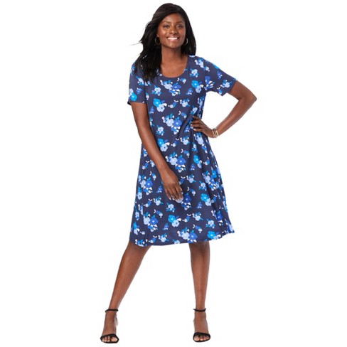 Jessica London Women's Plus Size A-line Jersey Dress, 26/28 - Navy Flat  Floral : Target