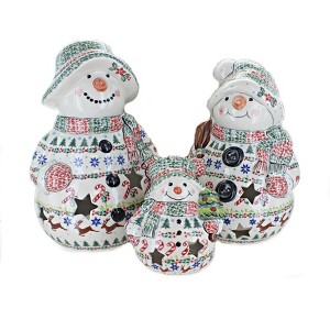 Blue Rose Polish Pottery 6400 Vena Snowman Luminary Set - 1 of 1