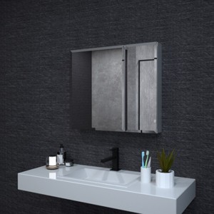 HBEZON Medicine Cabinet with Mirrors, Recess/Wall Mount Bathroom Cabinet, Adjustable Shelves, Soft-Close Hinge, Rectangular, Aluminum - 1 of 4
