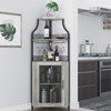 Corner Wine Cabinet  & Detachable Rack, 5-Tier Industrial Bar with Barn Door, Glass Holder, Farmhouse Buffet Cabinet for Home Bar-Grey - 2 of 4