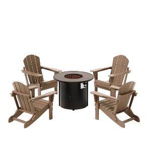 WestinTrends Outdoor Patio Folding Adirondack Chair With Round Fire Pit Table Sets - 1 of 2