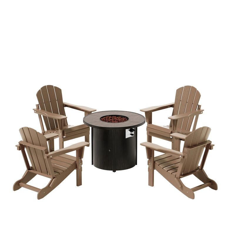 WestinTrends Outdoor Patio Folding Adirondack Chair With Round Fire Pit Table Sets, 1 of 3