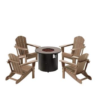 WestinTrends Outdoor Patio Folding Adirondack Chair With Round Fire Pit Table Sets