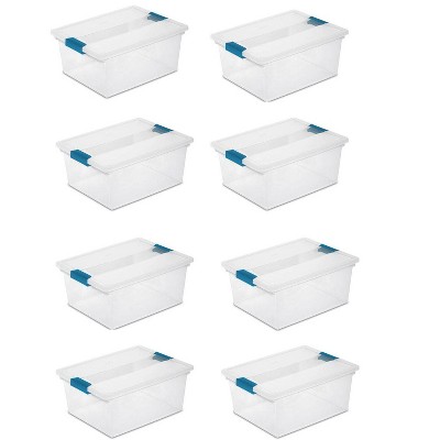 Sterilite Deep File Clip Box Clear Storage Tote Tub Container with Lid, 8 Pack