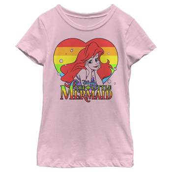 Girl's The Little Mermaid Ariel Rainbow Heart T-Shirt