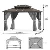 10'x13' hardtop gazebo with double polycarbonate roof, aluminum frame, net, and curtain; ideal for patio, deck, backyard, and garden. Gray. - 4 of 4