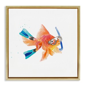 Stupell Industries Goldfish Pet Snorkel Gear Floating Frame Canvas Art - 1 of 4