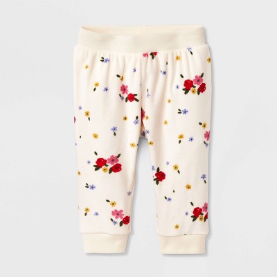 Image of Baby Girls' Floral Jogger Pants - Cat & Jack™ Cream 0-3M