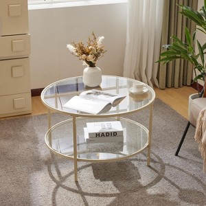 VINGLI Glass Coffee Table, 30" Round Coffee Tables with 2-Tier, for Living Room,Black - 1 of 4