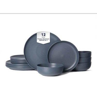 12-Piece Stoneware Dinner Plates Bowls Sets | Microwave & Dishwasher Safe | Non-Toxic| Stackable Matte Glaze Kitchenware for 4