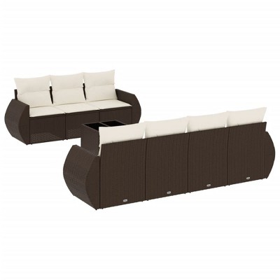 vidaXL 8 Piece Patio Sofa Set with Cushions - Brown and Cream