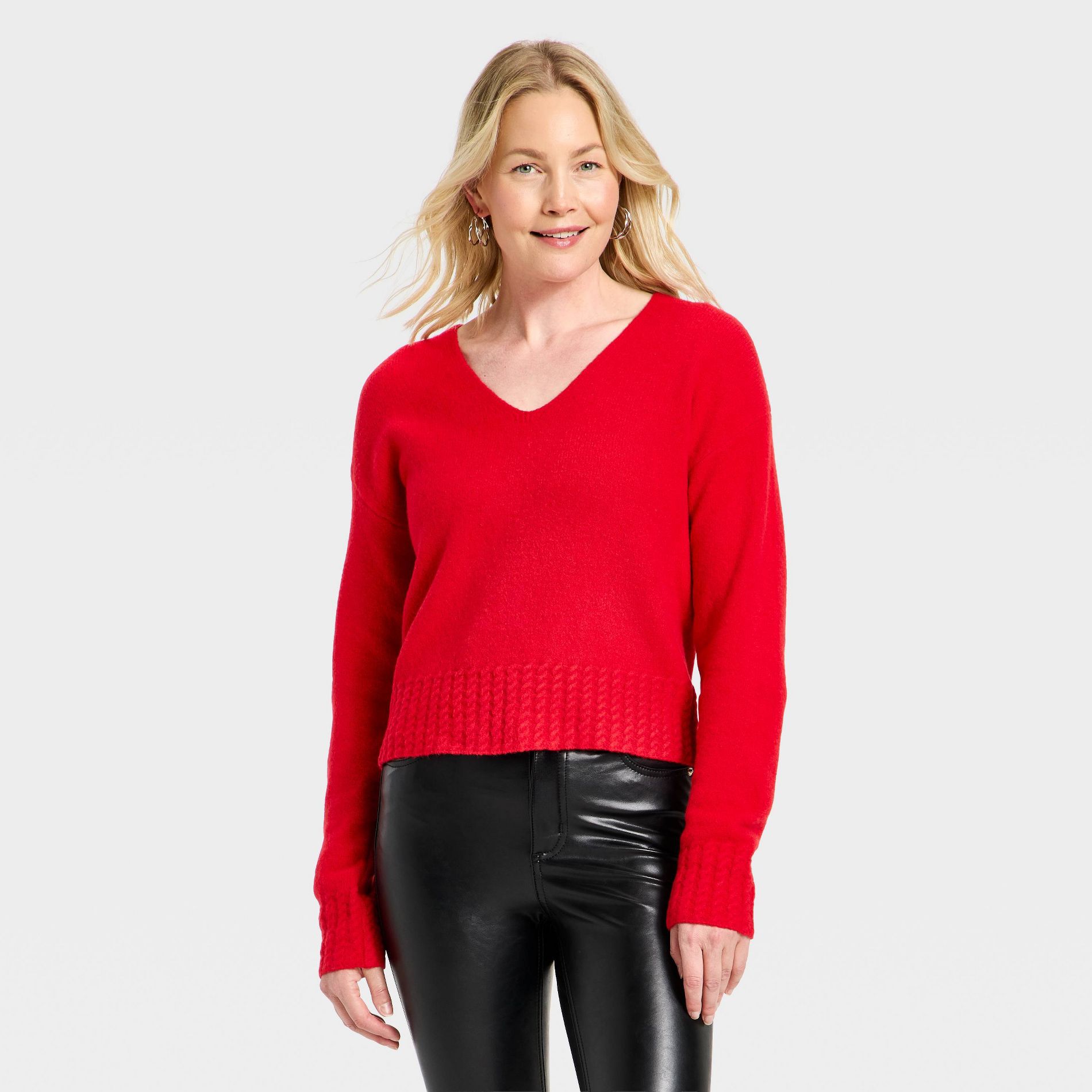 Women's Cable Trim V-Neck Pullover Sweater - Universal Thread™