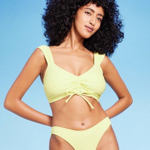 Women's Tie-front Cap Sleeve Bralette Bikini Top - Wild Fable™ Light Yellow  D/dd Cup : Target