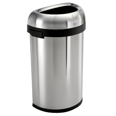 simplehuman 60L Semi Round Open Commercial Trash Can Brushed Stainless Steel