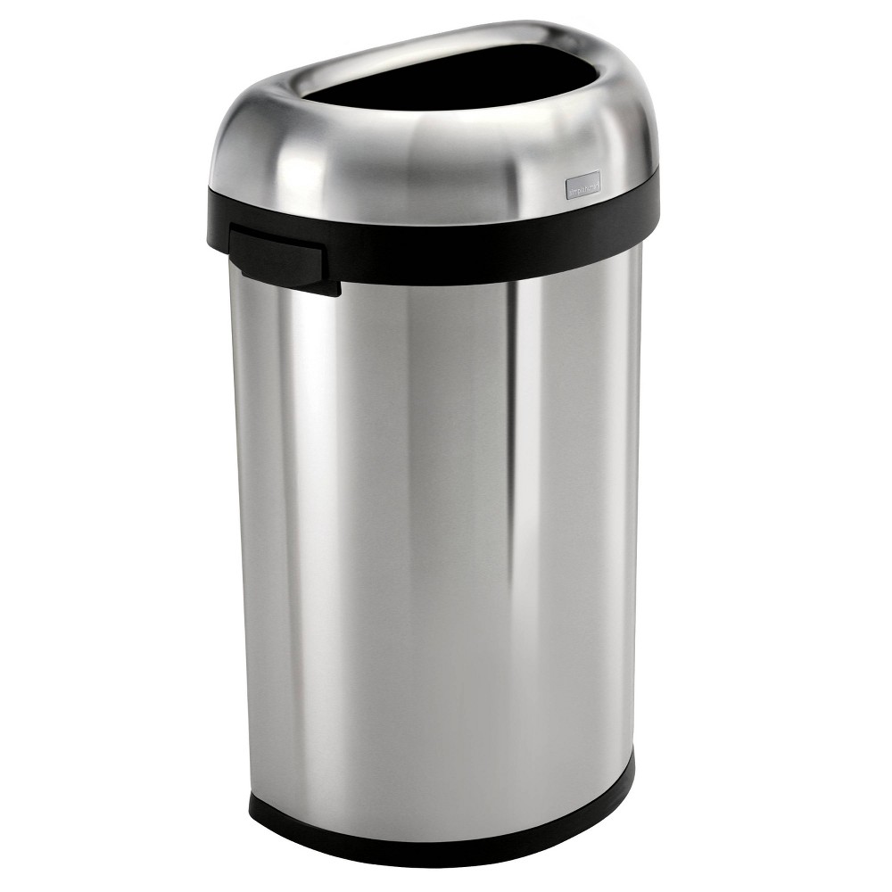 simplehuman 60 ltr Semi-Round Open Commercial Trash Can Brushed Stainless Steel
