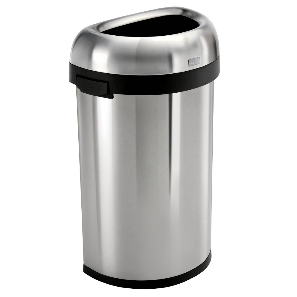 simplehuman 60L Semi Round Open Top Commercial Trash Can Stainless Steel