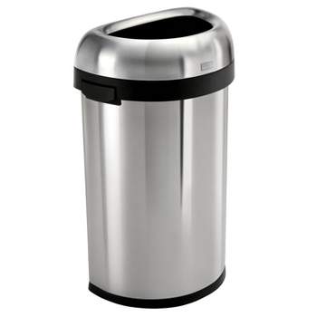 simplehuman 60L Semi Round Open Trash Can Brushed Stainless Steel