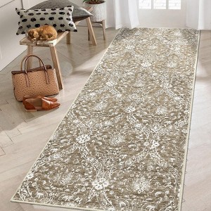 GOCAPTAIN Vintage Washable Area Rug, Foldable Thin Accent Rug, Stain-Resistant Distressed Carpet, Floral Print Soft Mat for Bedroom Living Room - 1 of 4