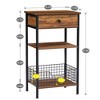 VECELO Tall Side End Table, Nightstand Shelf Storage Organizer with Pull-Out Metal Basket for Living Room or Bedroom, Gray/Brown - 2 of 4