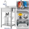 Huxxion Stainless Steel Utility Sink, Free Standing Single Bowl Kitchen Sink with Cold and Hot Water Pipe, Outdoor Basin Station with Cabinet - 3 of 4