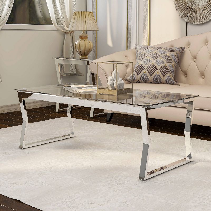 Lindria Coffee Table with Tempered Glass Top Chrome - miBasics, 3 of 7