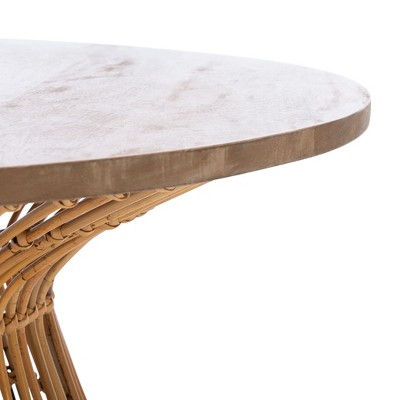 Whent Natural Mango Wood and Black Rattan 34" Round Coffee Table