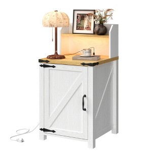 Dolonm 18" Side table, Side table with barn door enclosure, adjustable shelf storage rack, for living room, bedroom,White - 1 of 4