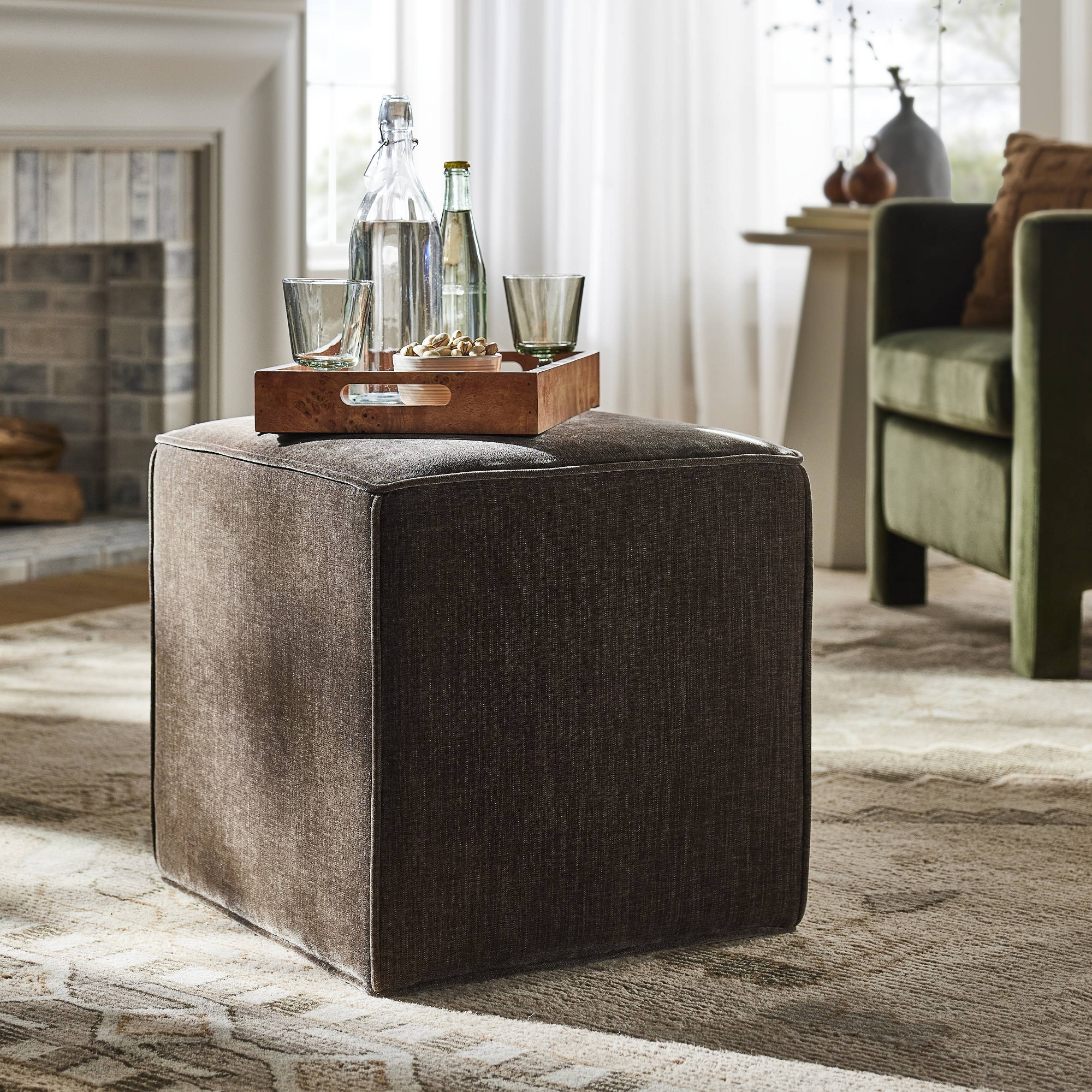 Upholstered Cube Light Brown