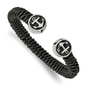 Black Bow Jewelry Stainless Steel & Black Leather Woven & Anchor Cuff Bracelet - 1 of 4