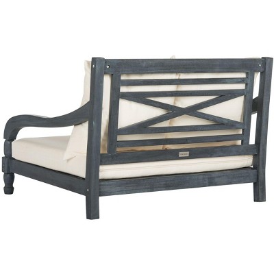 Ash Grey and Beige Acacia Wood Outdoor Lounger with Cushions