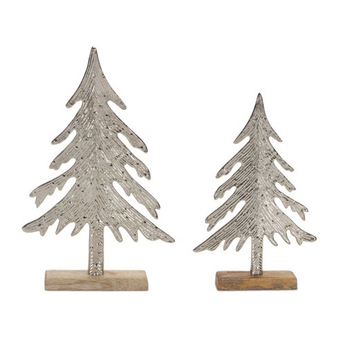 Melrose Metal Pine Tree On Wood Base (set Of 3) : Target